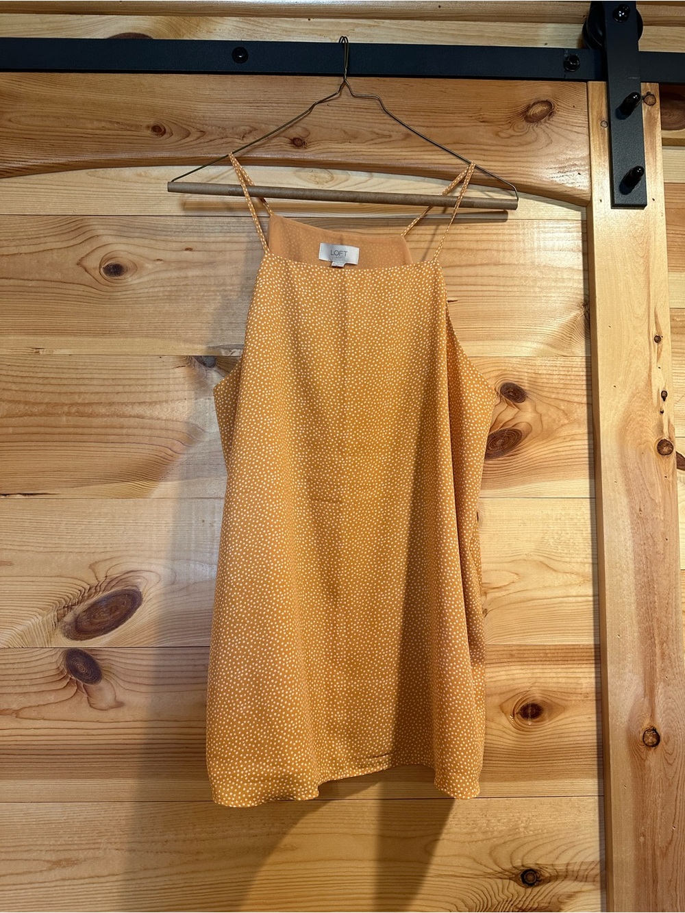LOFT Mustard Yellow Spaghetti Strap Tank Top with Tiny White Dots